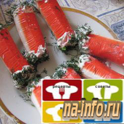 Рецепт приготовления - Новогодние крабовые палочки с сырным салатом
